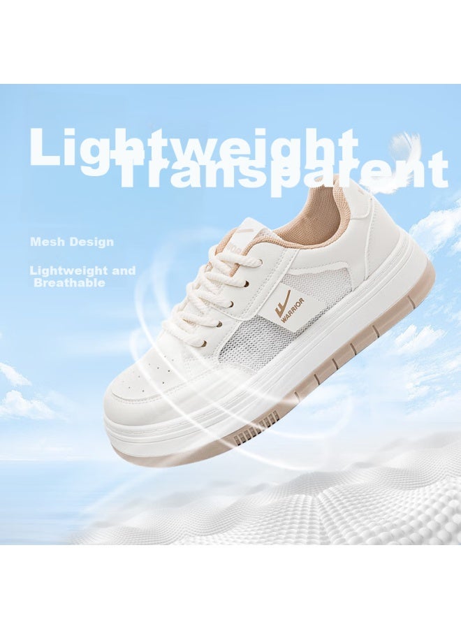 Pull Back Warrior Women's Breathable Mesh Casual Shoes Thin White Shoes Thick Bottom Board Shoes 3015 Beige/khaki 37 - Image 1