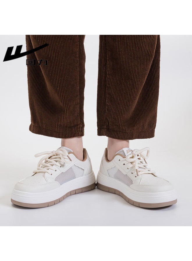 Pull Back Warrior Women's Breathable Mesh Casual Shoes Thin White Shoes Thick Bottom Board Shoes 3015 Beige/khaki 37 - Image 2