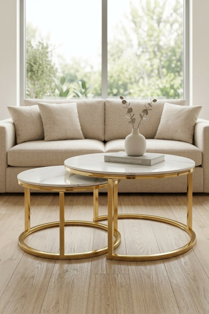 GAIA Home Ceramic Nesting Coffee Table Set with Metal Frame Modern Design - Image 1