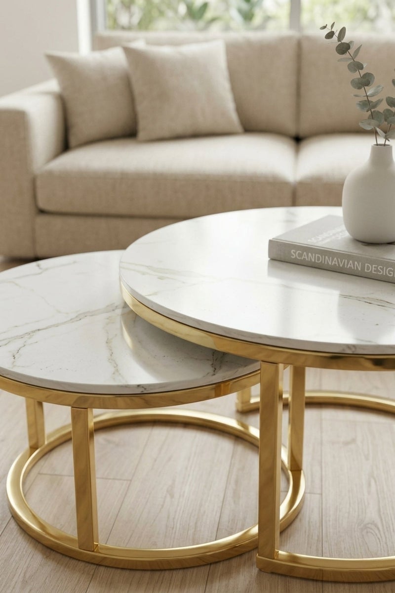 GAIA Home Ceramic Nesting Coffee Table Set with Metal Frame Modern Design - Image 3