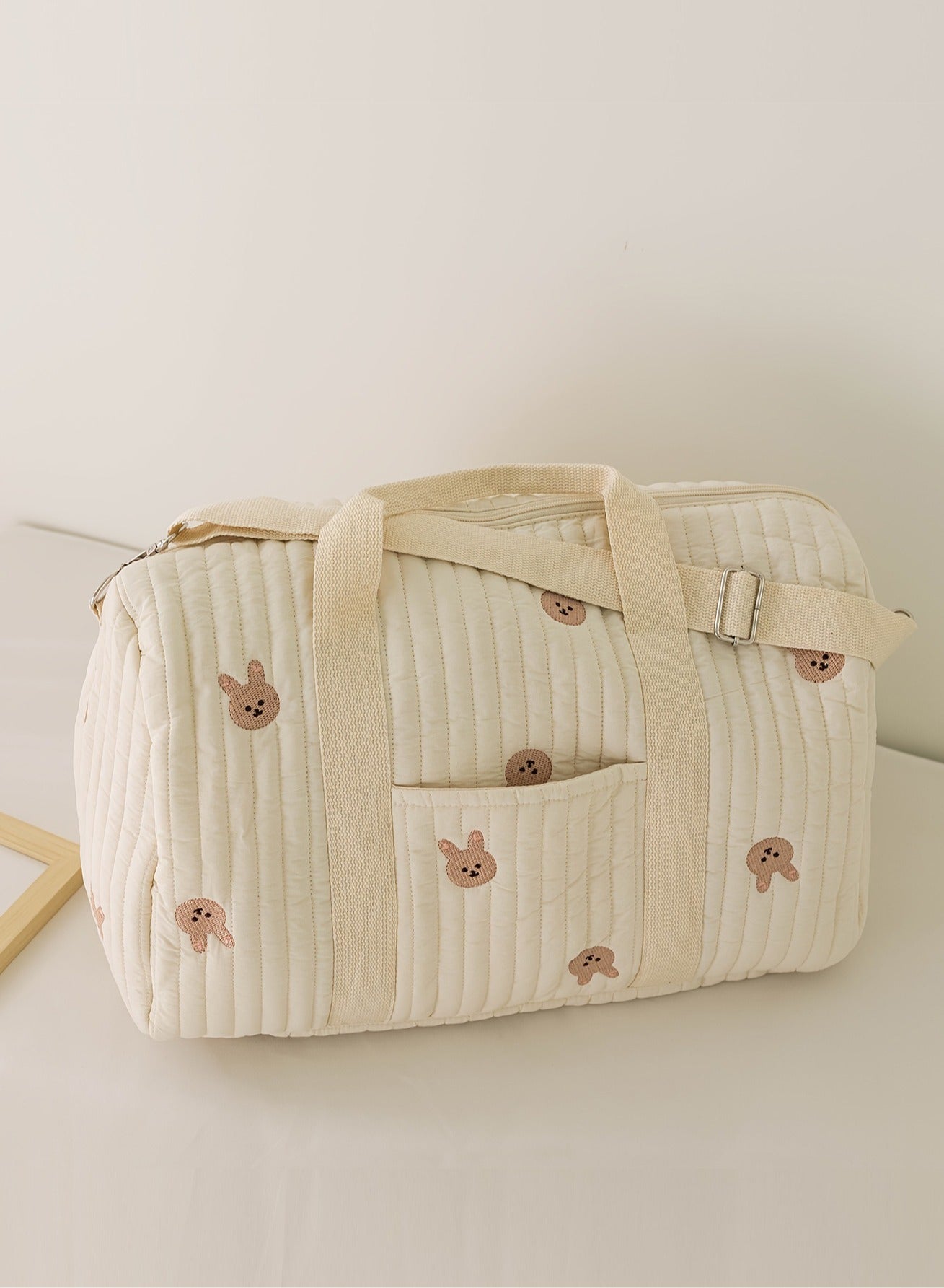 BLLE ROWN Fashionable Embroidered Large Capacity Rabbit Patterned Diaper Tote Bag,Lightweight Foldable Boston Mommy Handbag,Portable & Shoulder-carried Crossbody Bag,Four Seasons Universal For Outdoor