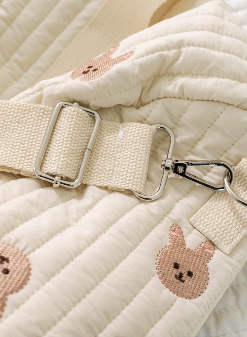 BLLE ROWN Fashionable Embroidered Large Capacity Rabbit Patterned Diaper Tote Bag,Lightweight Foldable Boston Mommy Handbag,Portable & Shoulder-carried Crossbody Bag,Four Seasons Universal For Outdoor Travel, Suitable For Daily Use Outing And Storage - Image 2