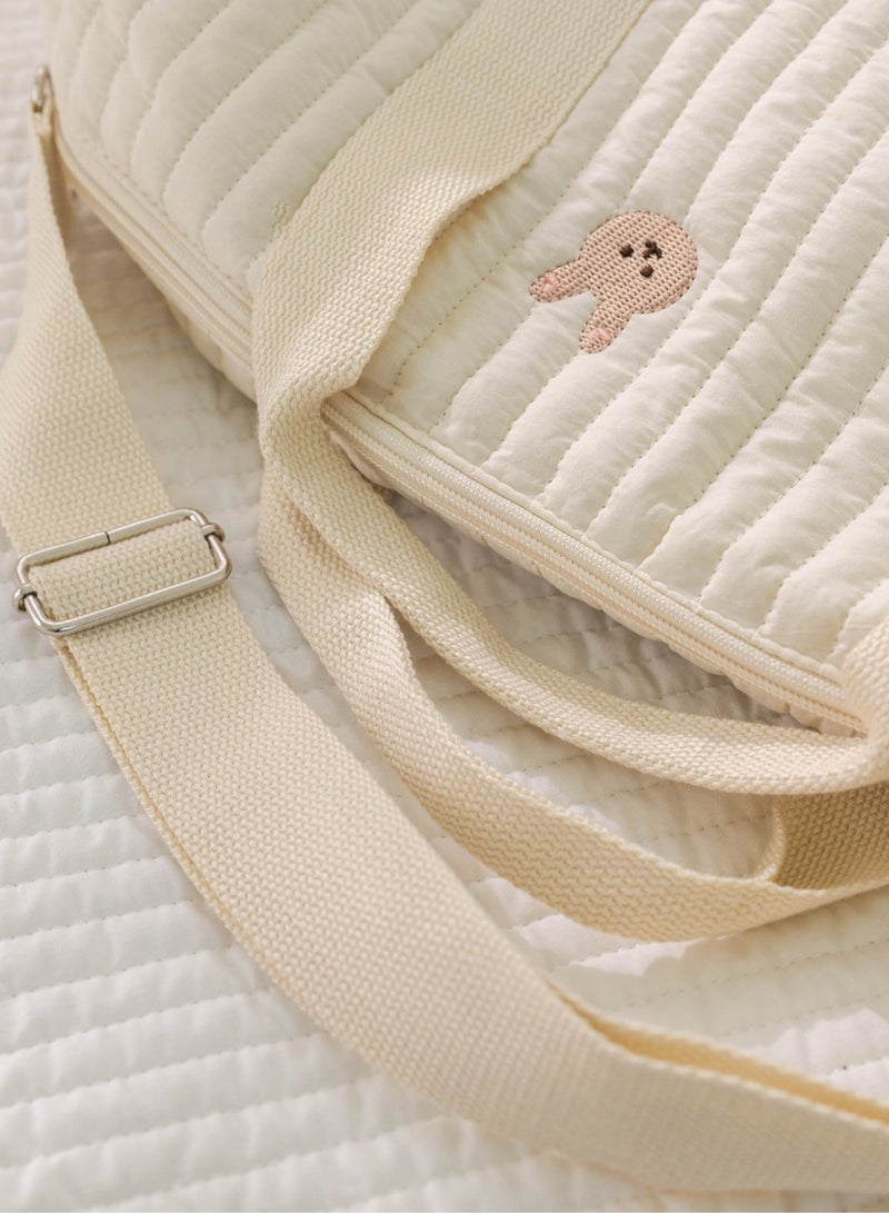 BLLE ROWN Fashionable Embroidered Large Capacity Rabbit Patterned Diaper Tote Bag,Lightweight Foldable Boston Mommy Handbag,Portable & Shoulder-carried Crossbody Bag,Four Seasons Universal For Outdoor Travel, Suitable For Daily Use Outing And Storage - Image 3