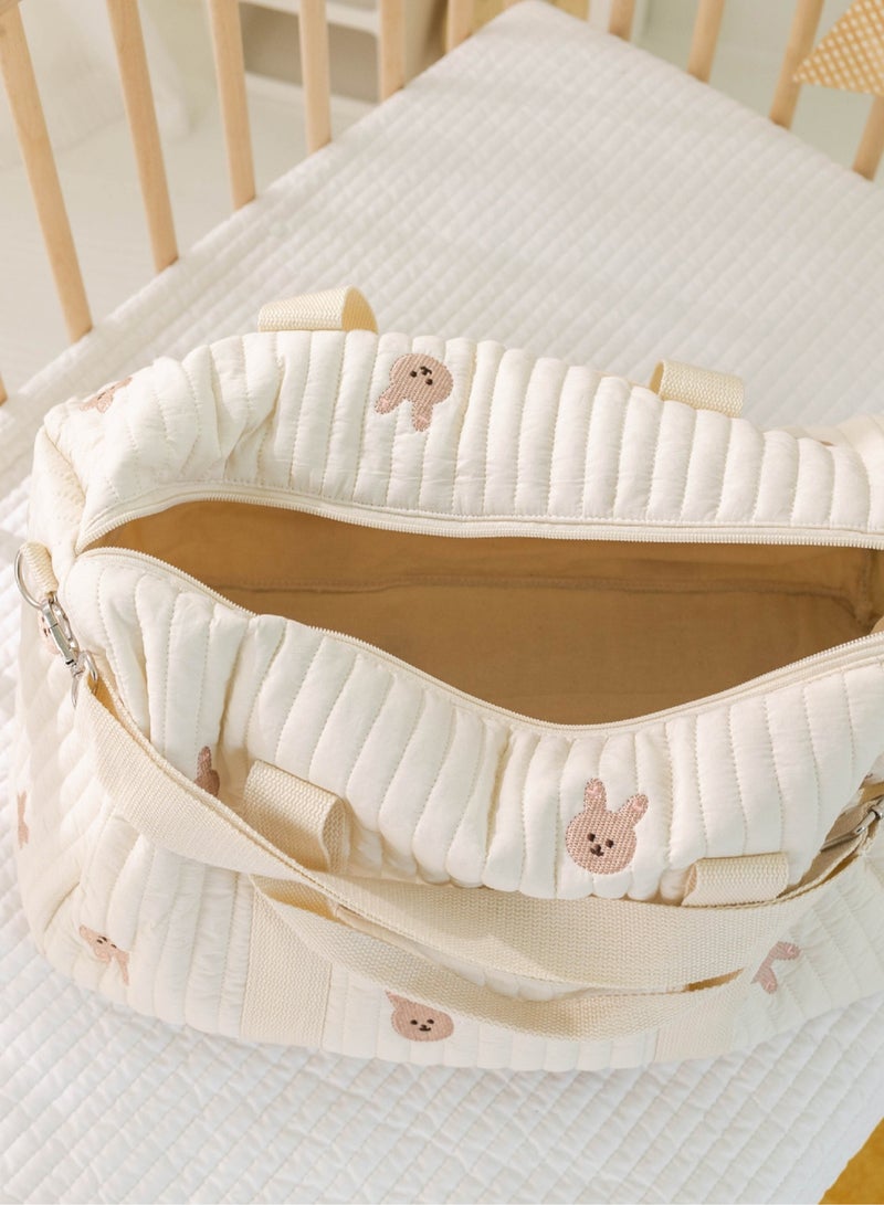 BLLE ROWN Fashionable Embroidered Large Capacity Rabbit Patterned Diaper Tote Bag,Lightweight Foldable Boston Mommy Handbag,Portable & Shoulder-carried Crossbody Bag,Four Seasons Universal For Outdoor Travel, Suitable For Daily Use Outing And Storage - Image 4