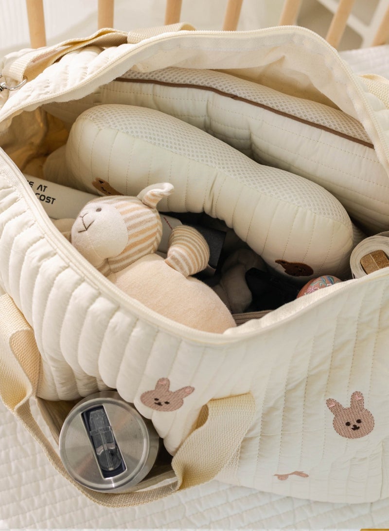 BLLE ROWN Fashionable Embroidered Large Capacity Rabbit Patterned Diaper Tote Bag,Lightweight Foldable Boston Mommy Handbag,Portable & Shoulder-carried Crossbody Bag,Four Seasons Universal For Outdoor Travel, Suitable For Daily Use Outing And Storage - Image 5
