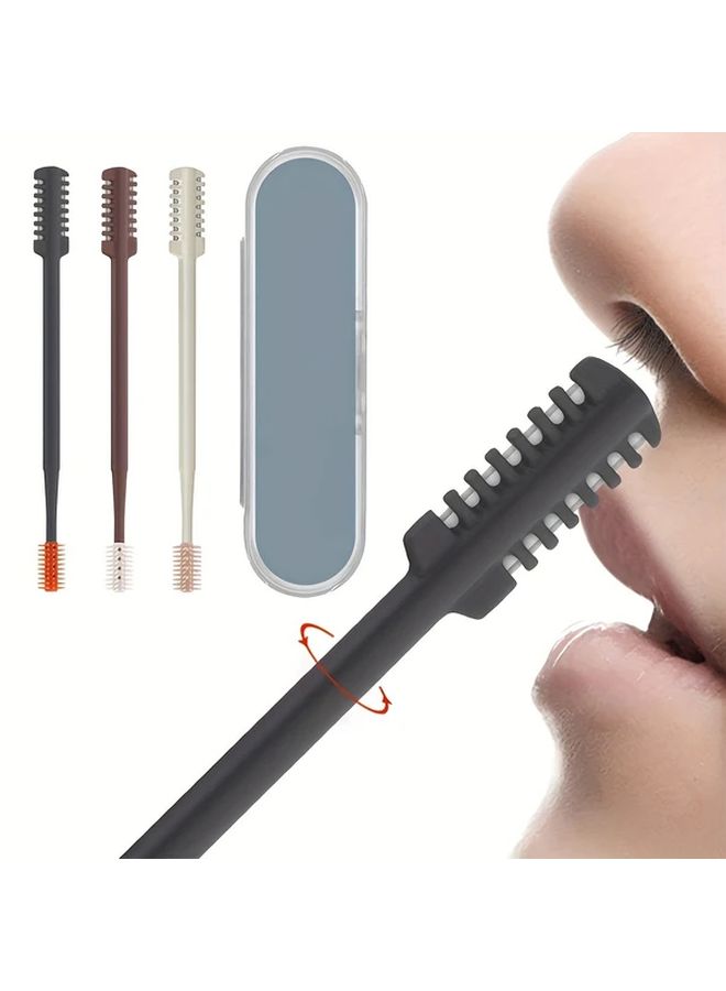 2 Pcs Black Manual Nose Hair Trimmer With Storage Box 360 Rotating Portable Shaver - Image 1