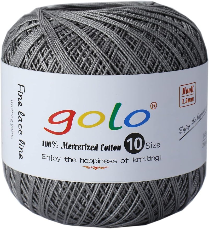 Golo Cotton Crochet Thread Balls Size 10 Cotton Knitting Thread Yarn for Crochet Silver Gray 620 - Image 1