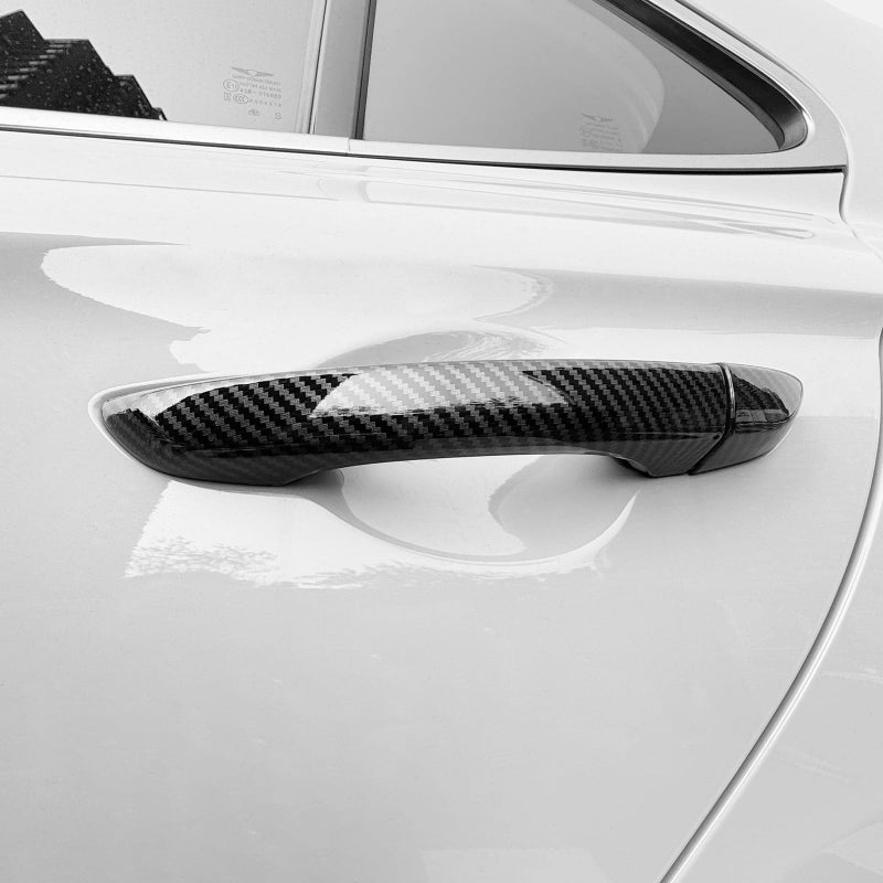 JUIVEEL Carbon Fiber Style ABS Car Exterior Door Handle Cover Set Outside Door Handle Cover Compatible with Genesis G70 20192021 Accessories