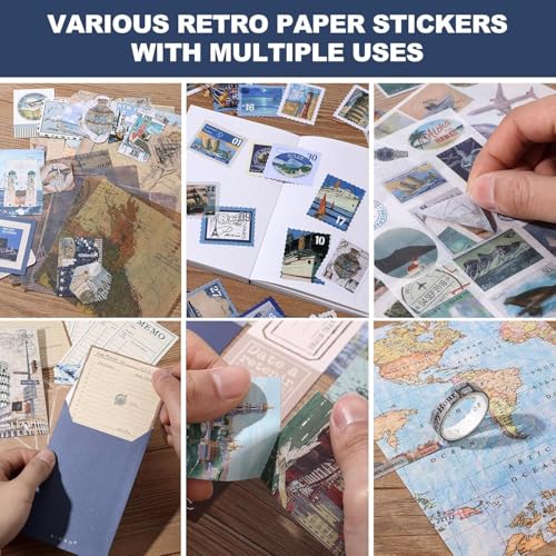 GKN Scrapbook Kit 346 Pcs – Vintage Journal & Art Journaling Supplies, DIY Stickers, Planner & Craft Kit, Aesthetic Collage Album (Blue Global Travel) - Image 3