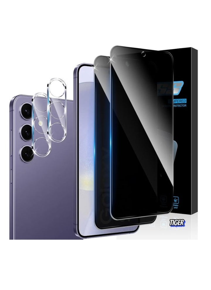 TIGER Full Screen Privacy Screen Protector for Samsung Galaxy S24 Plus – [Pack of 2] Anti-Spy Tempered Glass, 9H Hardness, Privacy Protection with 2 Camera Lens Protectors, Scratch-Resistant - Image 1