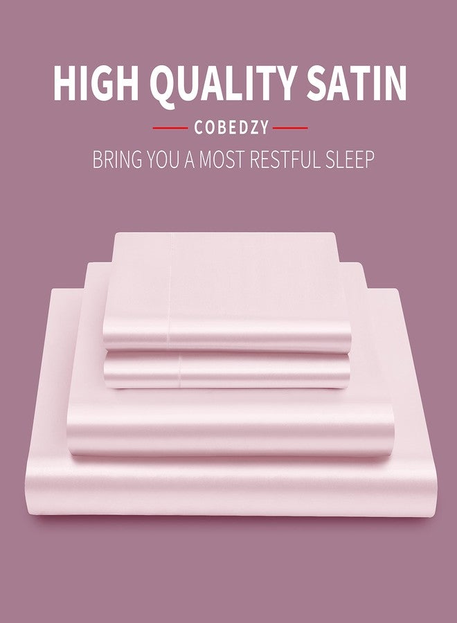 Cobedzy 4 Pcs Blush Pink Satin Sheets Full Size Silky Satin Bedding Sheets Set with 1 Deep Pocket Fitted Sheet, 1 Flat Sheet, 2 Pillowcase - Image 2