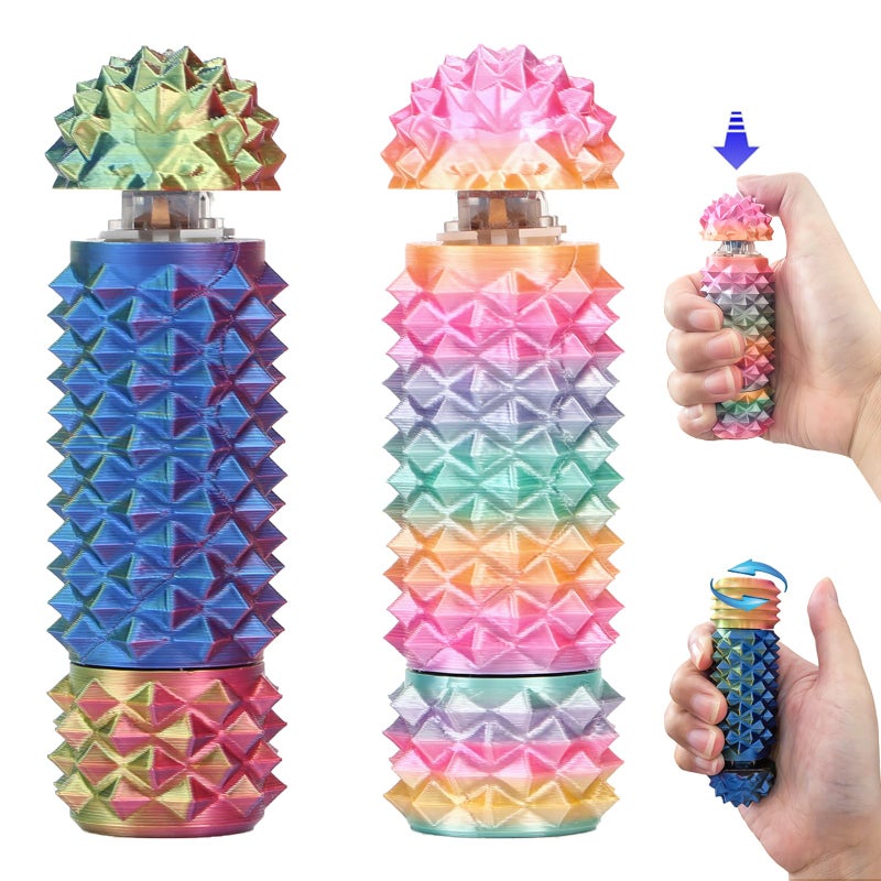 Deiviko 2Pcs Button Click Spinners Portable Stim Tool Little Ouchies 3in1 Design for Anxiety Relief Spiky Grippie Stim 3D Printed Pain Stim Fidget Pocket Mini Fidget Toy Easter Gifts for Kids - Image 3