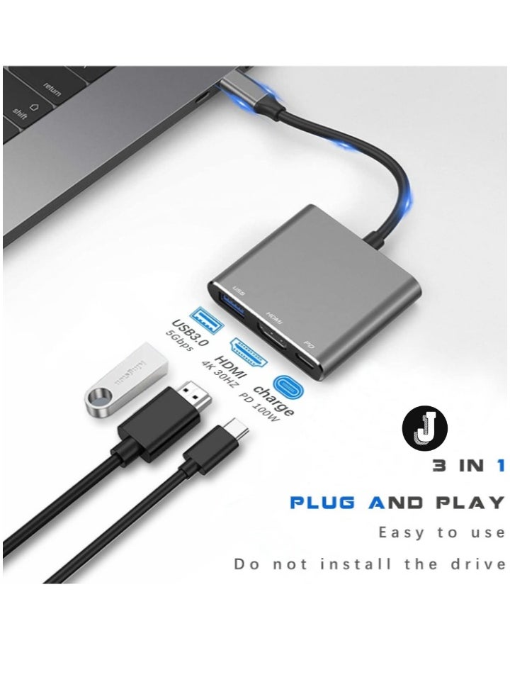 "USB-C to HDMI Multiport Adapter with Charging Port – 4K Converter, USB 3.0, Compatible with Mac, iPad Pro, MacBook, Chromebook"