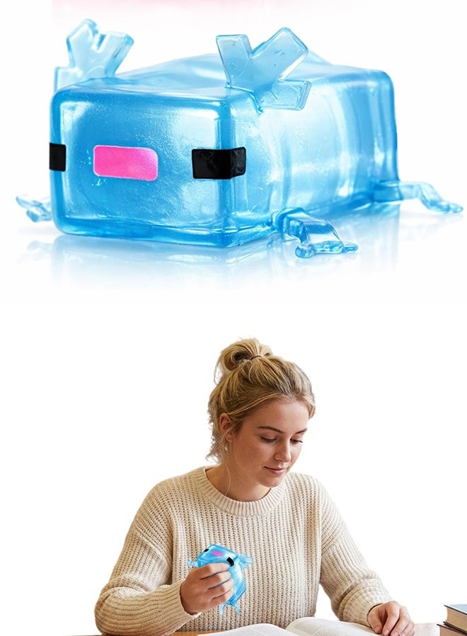Axolotl Squishy Fidget Toy for Stress and Anxiety Relief, Square Design - Blue - Image 1