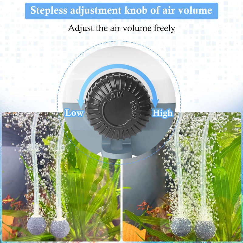HITOP Dual Outlet Aquarium Electric Air Pump, Whisper Adjustable Fish Tank Aerator, Quiet Oxygen Pump with Accessories for 20 to 100 Gallon - Image 4