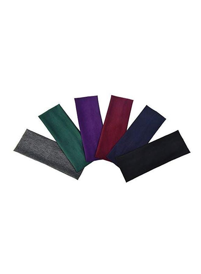 eBoot 6-Piece Elastic Yoga Cotton Headband Set Brown/Black/Purple