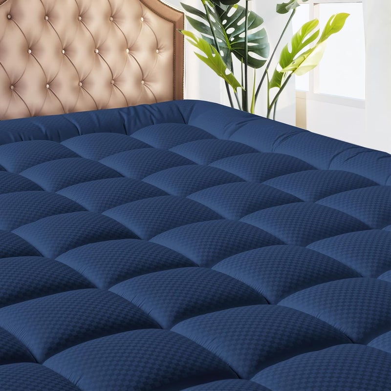 MATBEBY King Size Mattress Pad - Cooling Breathable Mattress Topper, Quilted Fitted Mattress Protector, Pillow Top Mattress Cover with 8-21" Deep Pocket, Machine Washable, Navy Blue, 78x80 Inches - Image 1