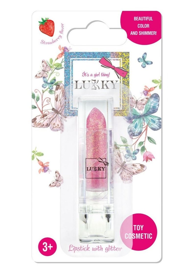 Lukky Lipstick with Glitter Strawberry Flavor - Pink - Image 1