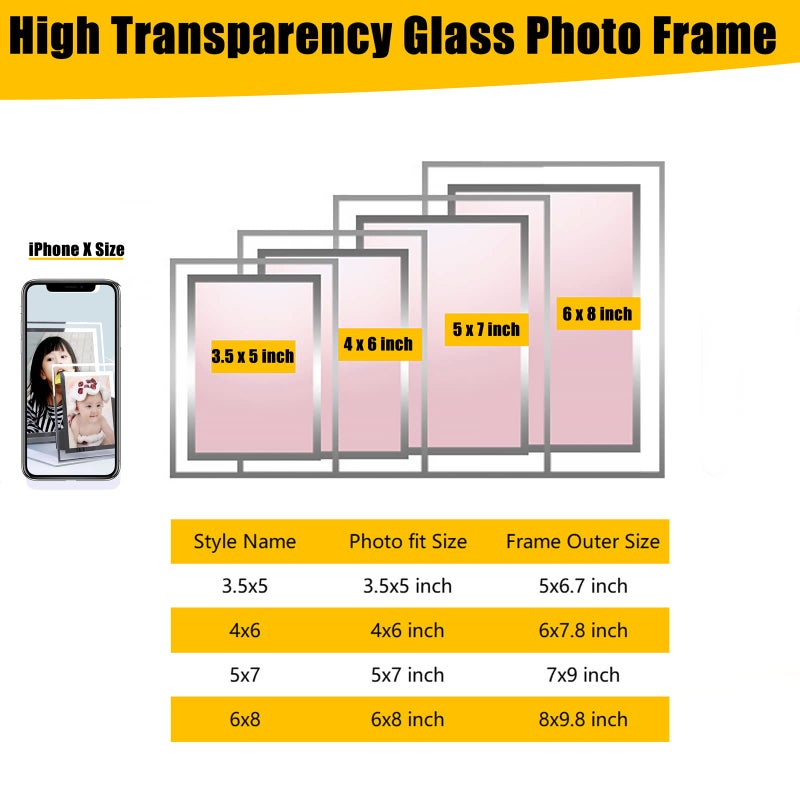 ABAJI 4x6 Glass Frame Small Photo High Transparency Vertical and Horizontal Style for Desk Shelf and Office Table Family Gallery and Wedding or Holiday Decoration - Image 2