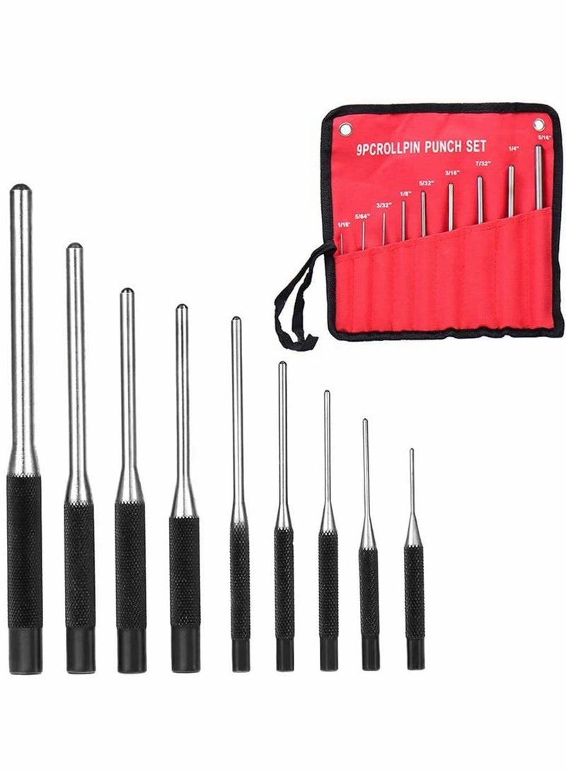 Excefore Roll Pin Punch Set, 9 Pcs Center Punch Set with Storage Pouch, 40CR Steel Removing Repair Tool Metal Pin Punch - Image 1