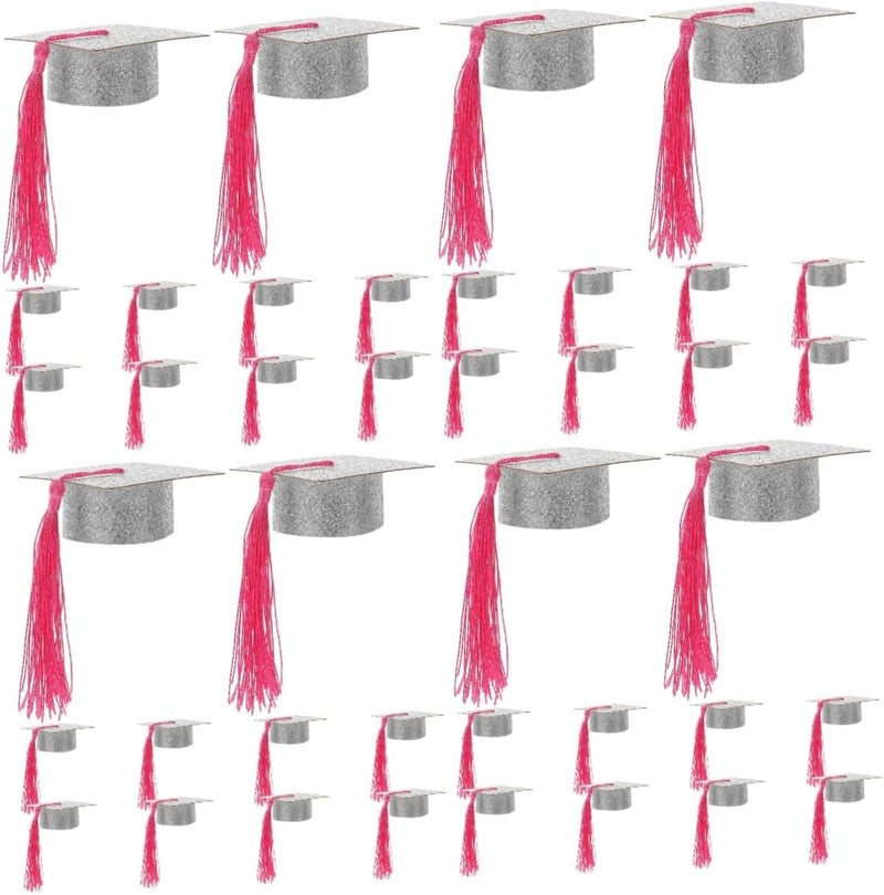 Luxshiny 40pcs Graduation Hat Beverage Goblet Covers Fun Wine Goblet Decor for Graduation Parties Festive Tassel Design for Celebrations and Gatherings - Image 1