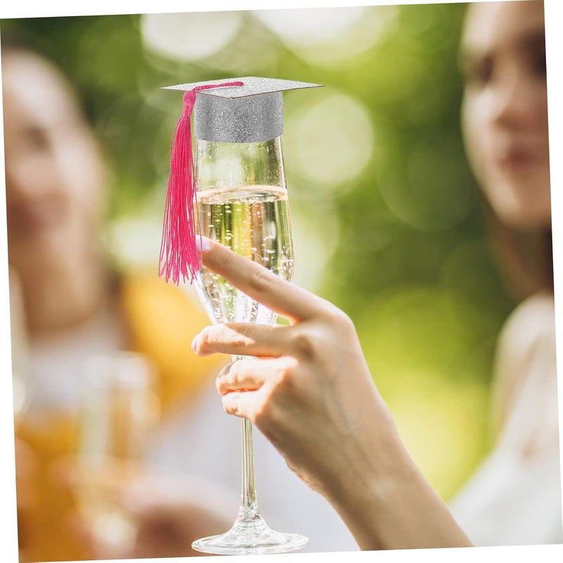 Luxshiny 40pcs Graduation Hat Beverage Goblet Covers Fun Wine Goblet Decor for Graduation Parties Festive Tassel Design for Celebrations and Gatherings - Image 2