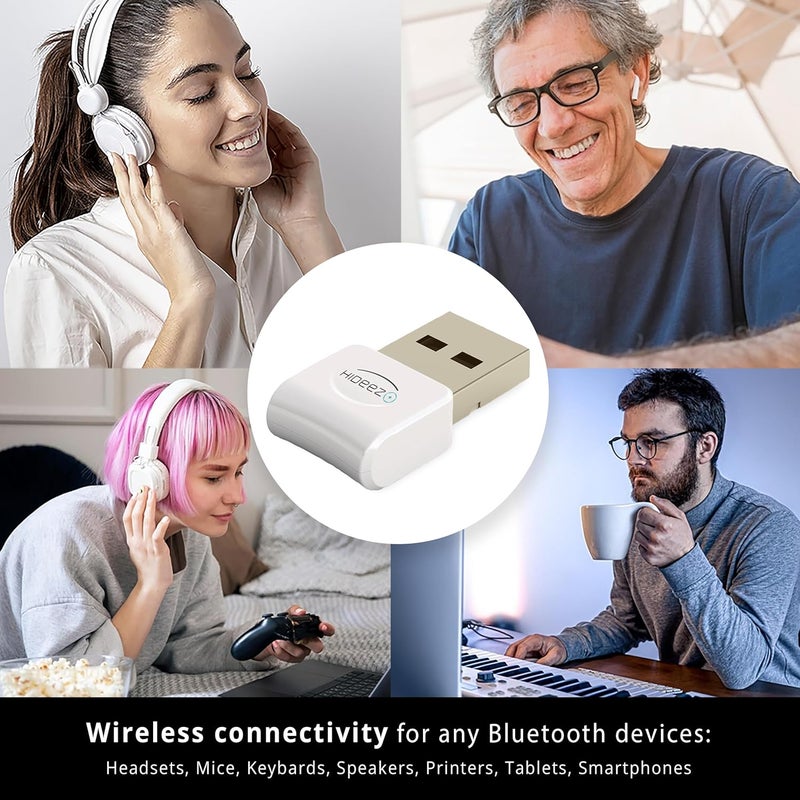 Hideez USB Bluetooth Adapter for PC, macOS, Linux, ChromeOS, Raspberry Pi – Low Energy, Long Range Bluetooth Adapter for Mouse, Keyboard, Headphones, Speakers, Printers, White - Image 2