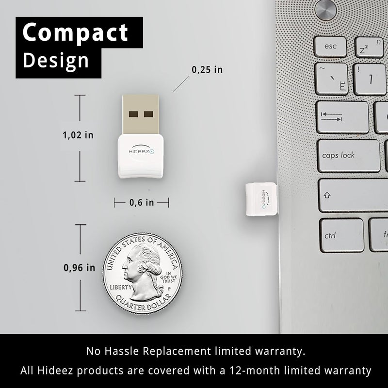 Hideez USB Bluetooth Adapter for PC, macOS, Linux, ChromeOS, Raspberry Pi – Low Energy, Long Range Bluetooth Adapter for Mouse, Keyboard, Headphones, Speakers, Printers, White - Image 4