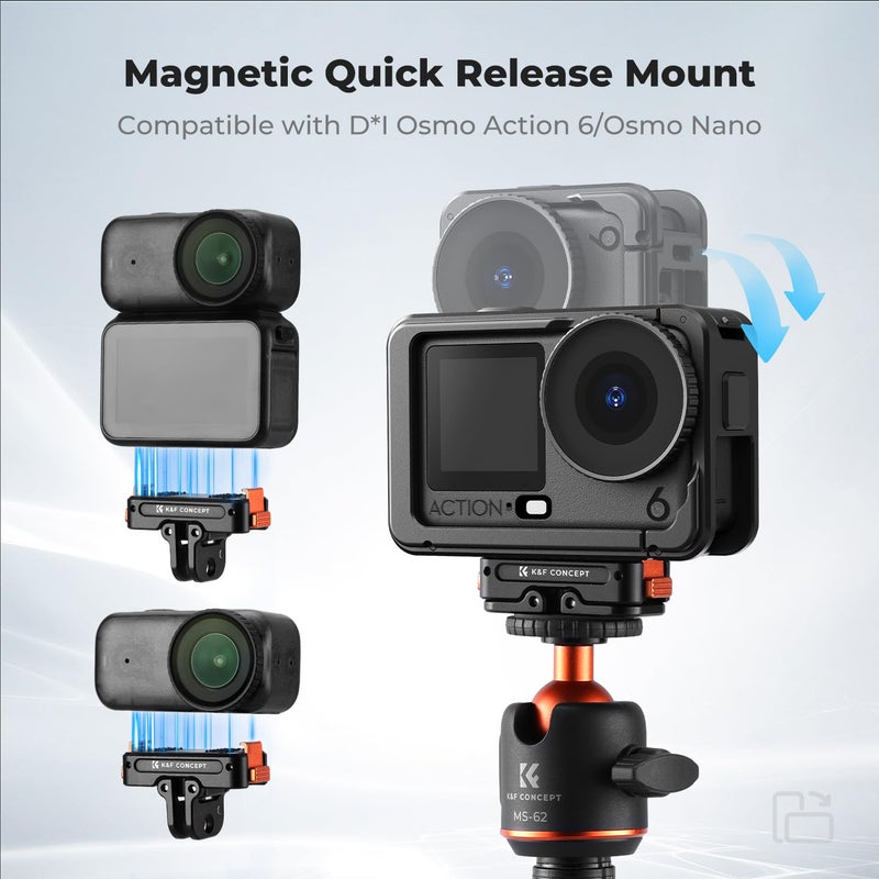 K&F Concept Magnetic Quick Release Adapter Mount Compatible with DJI Osmo Nano/Osmo Action 6, Expansion Stand with 1/4 Screw Hole/Foldable Connector/Quick-Release Buckle, Action Camera Accessories - Image 2