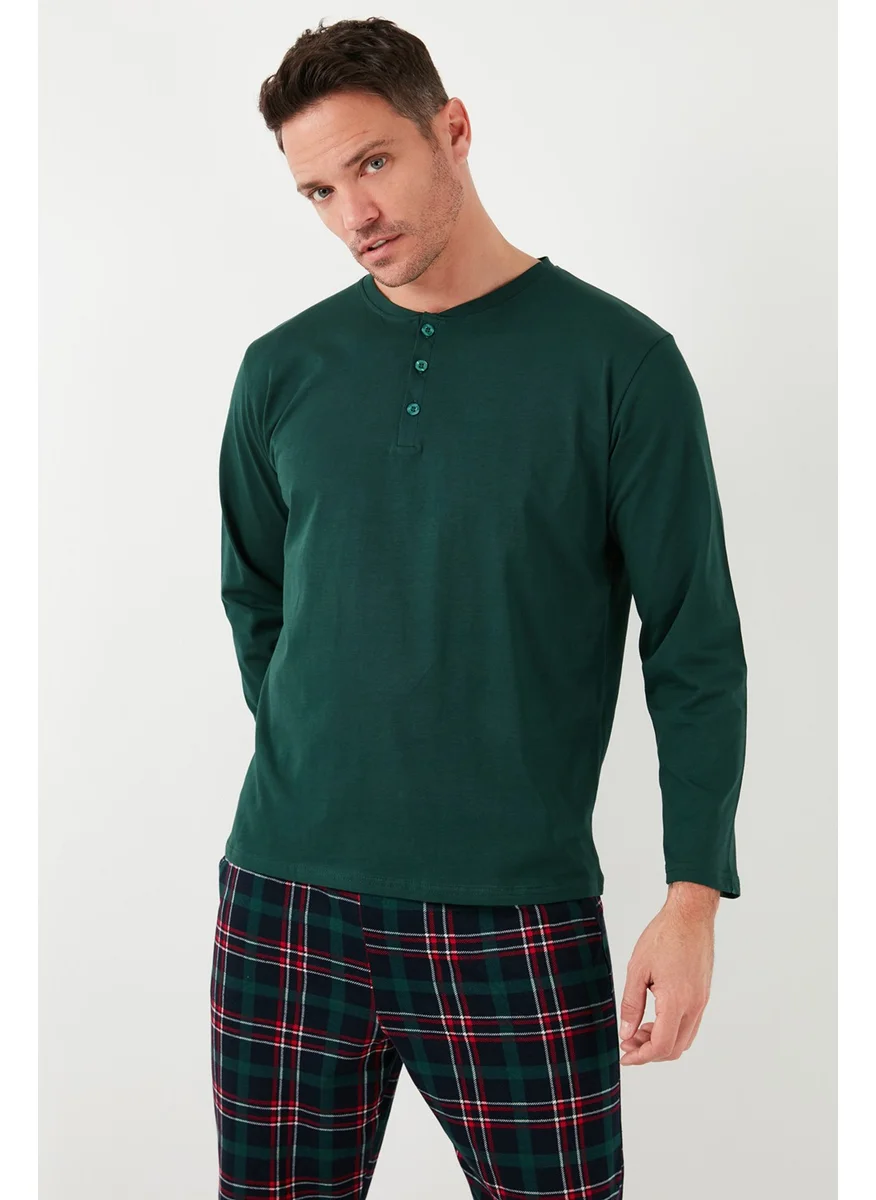 Buratti Plaid Cotton Regular Fit Long Sleeve Men's Pajama Set with Elastic Waist 6572003