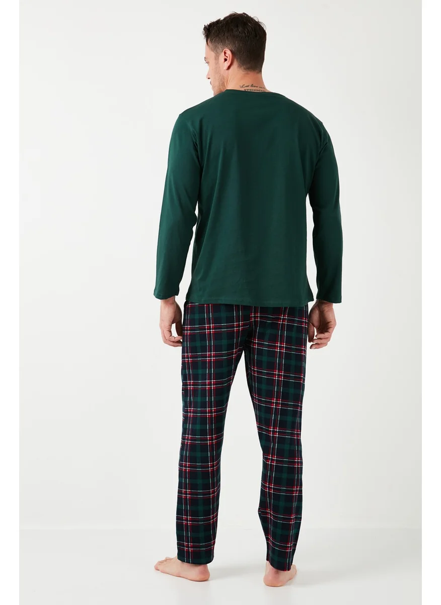 Buratti Plaid Cotton Regular Fit Long Sleeve Men's Pajama Set with Elastic Waist 6572003