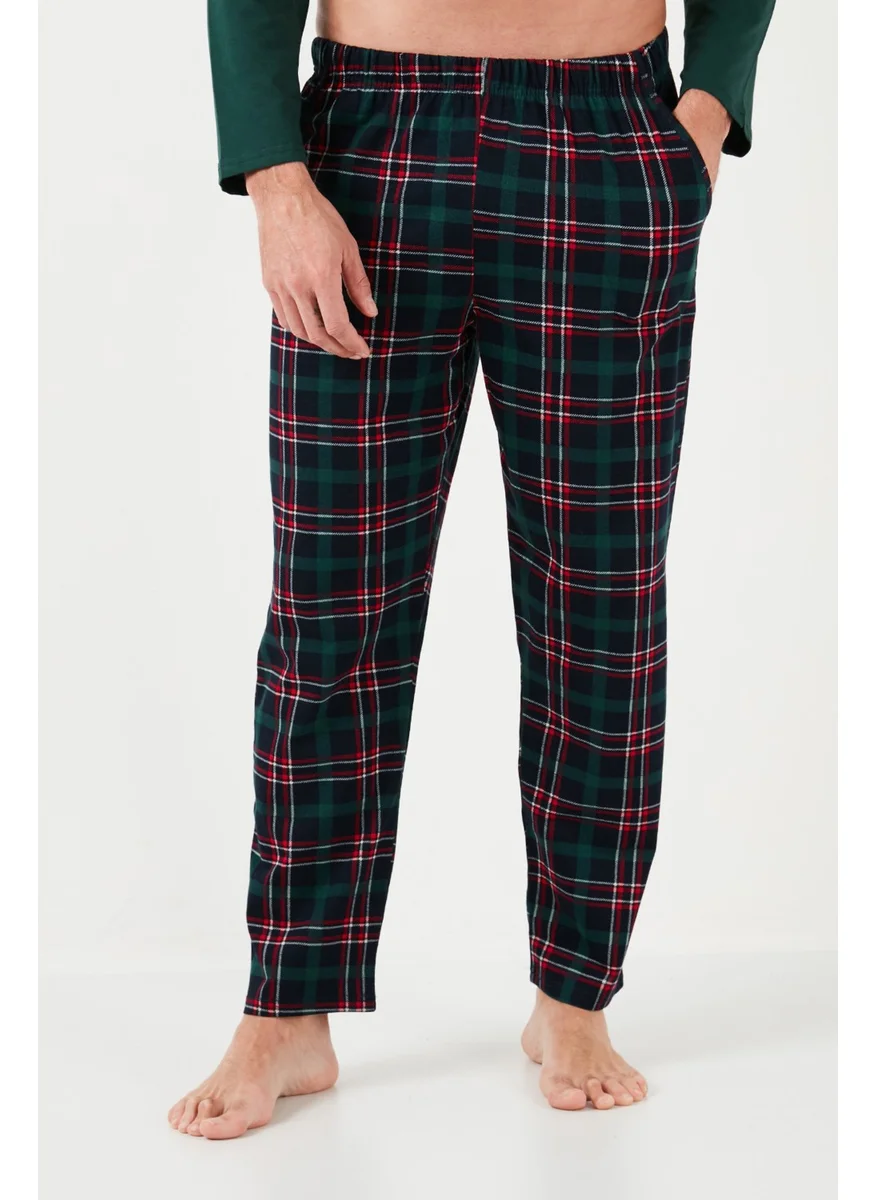 Buratti Plaid Cotton Regular Fit Long Sleeve Men's Pajama Set with Elastic Waist 6572003