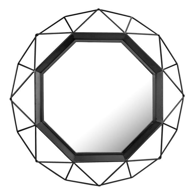 DECORATIVE BLACK 283 GEOMETRIC METAL WIRE FRAME HANGING WALL MIRROR WITH MOUNTING BRACKETS MODERN DECOR FOR THE LIVING ROOM BEDROOM BATHROOM HALLWAY AND ENTRYWAY