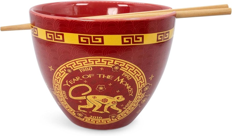 Boom Trendz Year Of The Monkey Chinese Zodiac Ceramic Dinnerware Set  Includes 16Ounce Ramen Noodle Bowl and Wooden Chopsticks Asian Food Dish For Home  Kitchen Kawaii Lunar New Gifts red One Size - Image 2