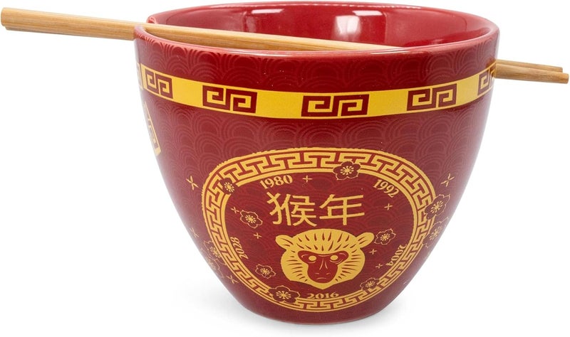 Boom Trendz Year Of The Monkey Chinese Zodiac Ceramic Dinnerware Set  Includes 16Ounce Ramen Noodle Bowl and Wooden Chopsticks Asian Food Dish For Home  Kitchen Kawaii Lunar New Gifts red One Size - Image 3
