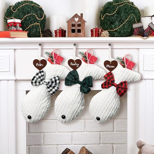 WATINC Pet Christmas Stockings Personalized 3 Pack Large Bone Shape Stocking with Wooden Name Tag Pet Cat Knit Christmas Hanging Stockings for Xmas Eve Party Fireplace Tree Gift Decoration - Image 1
