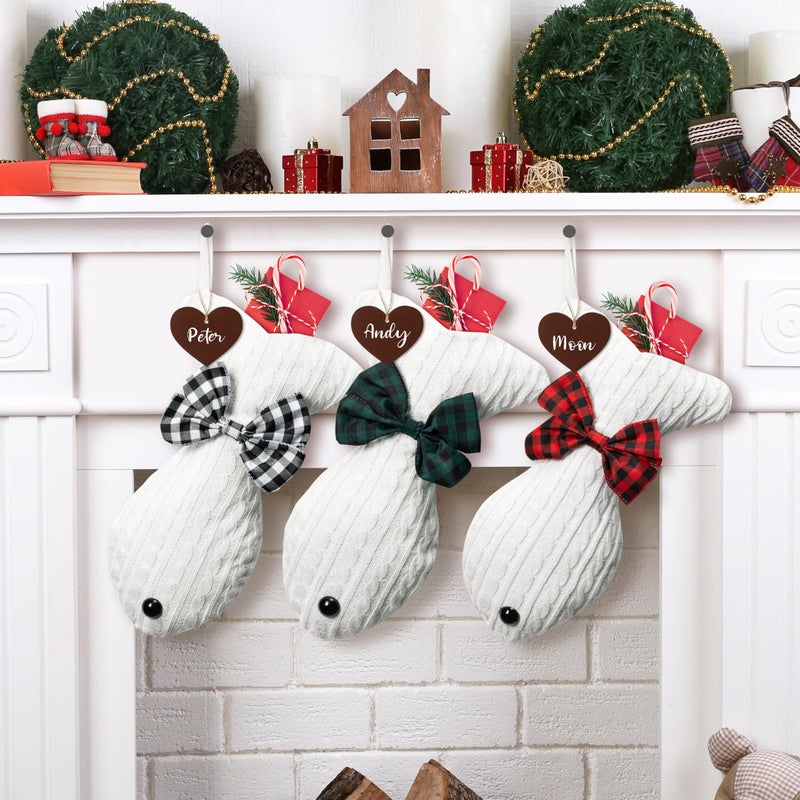 WATINC Pet Christmas Stockings Personalized 3 Pack Large Bone Shape Stocking with Wooden Name Tag Pet Cat Knit Christmas Hanging Stockings for Xmas Eve Party Fireplace Tree Gift Decoration - Image 2