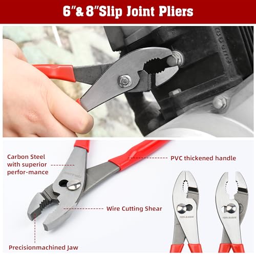 TOOLEAGUE 8Pcs Pliers Set with Storage Bag,Groove Joint,Long Nose,Slip Joint, Diagonal, Linesman Plier,Adjustable Wrench for DIY and Multi-Use - Image 2