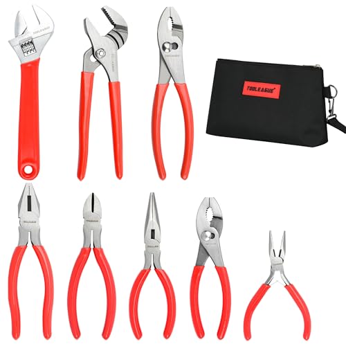 TOOLEAGUE 8Pcs Pliers Set with Storage Bag,Groove Joint,Long Nose,Slip Joint, Diagonal, Linesman Plier,Adjustable Wrench for DIY and Multi-Use - Image 1