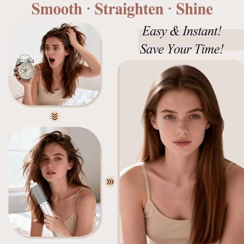Round Brush Attachment: White Oval Round Brush - Anti-Frizz Hair Dryer Brush for Curly Wavy Hair Styling - Image 5