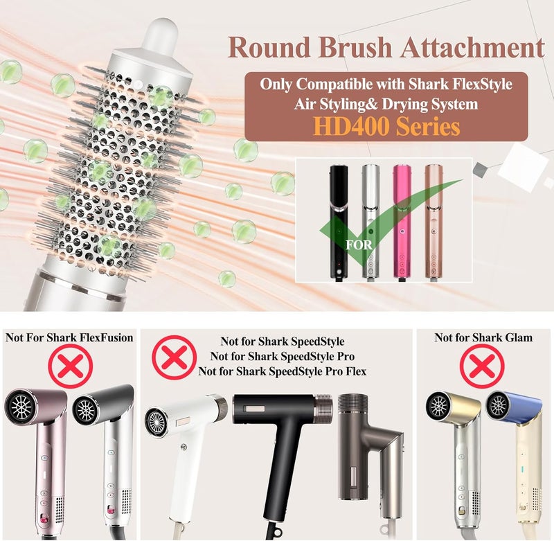 Round Brush Attachment: White Oval Round Brush - Anti-Frizz Hair Dryer Brush for Curly Wavy Hair Styling - Image 1
