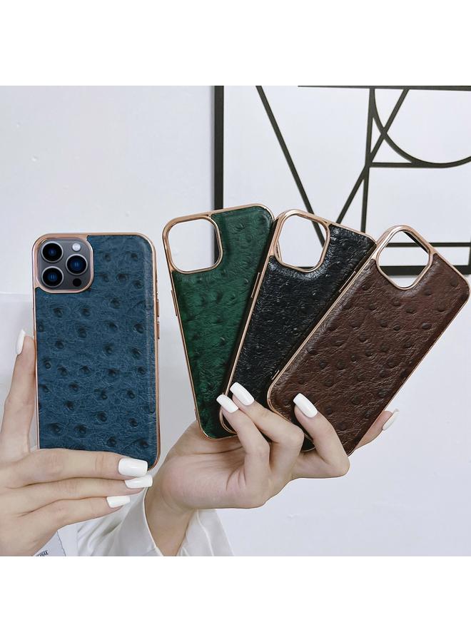 زبون جراب لهاتف iPhone 13 Pro Max مصنوع من جلد طبيعي بنمط جلد النعام مع طبقة نانوية - Image 3