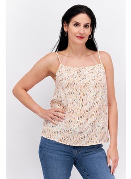 ESPRIT Women Square Neck Sleeveless Allover Print Top, Pink Combo  - Image 1