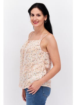 ESPRIT Women Square Neck Sleeveless Allover Print Top, Pink Combo  - Image 2