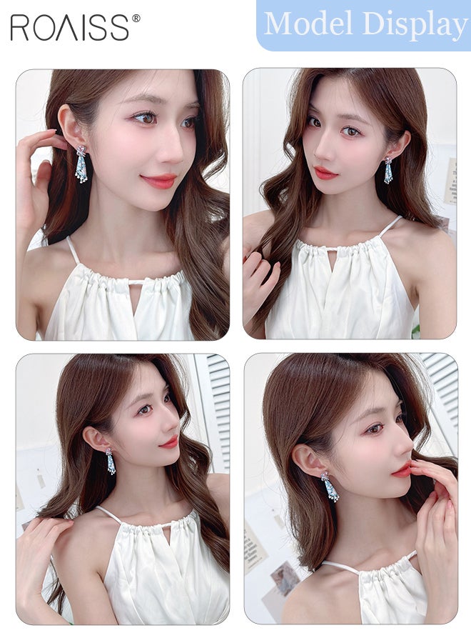 رويس قطعتان من أقراط الكريستال الحريرية الفاخرة، أقراط أنيقة وبسيطة مزينة بأحجار الراين، إكسسوارات مجوهرات مثالية للخطوبة وحفلات الزفاف والحفلات - Image 4