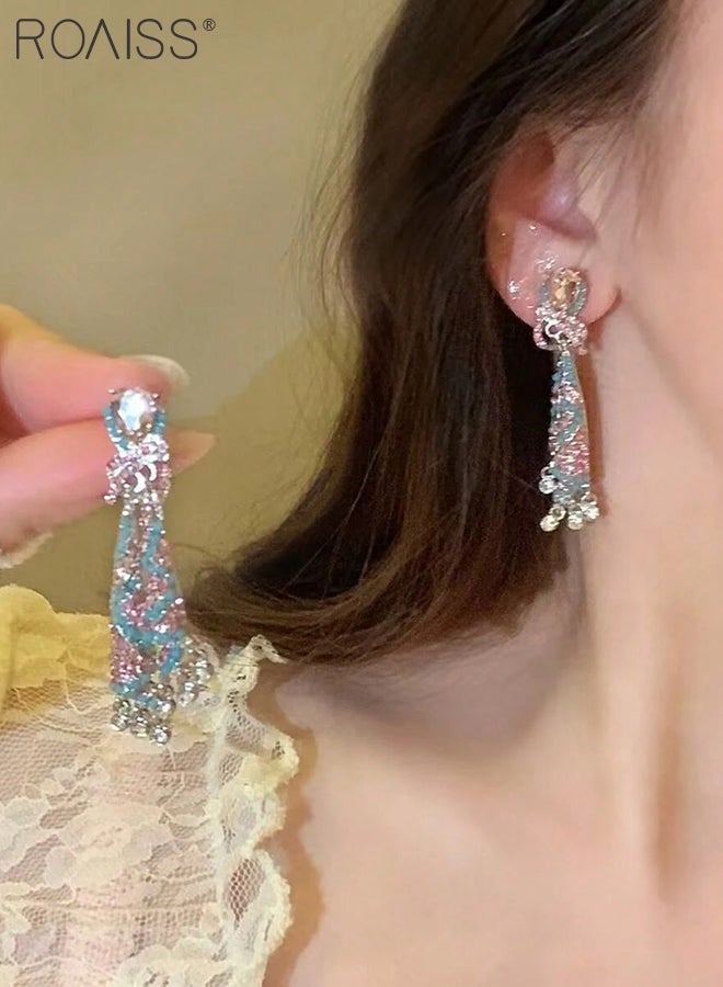 رويس قطعتان من أقراط الكريستال الحريرية الفاخرة، أقراط أنيقة وبسيطة مزينة بأحجار الراين، إكسسوارات مجوهرات مثالية للخطوبة وحفلات الزفاف والحفلات - Image 5