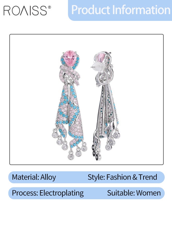 رويس قطعتان من أقراط الكريستال الحريرية الفاخرة، أقراط أنيقة وبسيطة مزينة بأحجار الراين، إكسسوارات مجوهرات مثالية للخطوبة وحفلات الزفاف والحفلات - Image 2