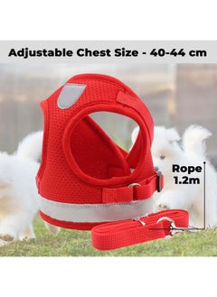 Kuber Industries Reflective Dog Harness With Adjustable Leash|Breathable Polyester Mesh Fabric |Medium Size|Ht-844|Comfortable No-Pull Grip|Quick Release Buckles|Easy On - Easy Off Harness|Red  - Image 3