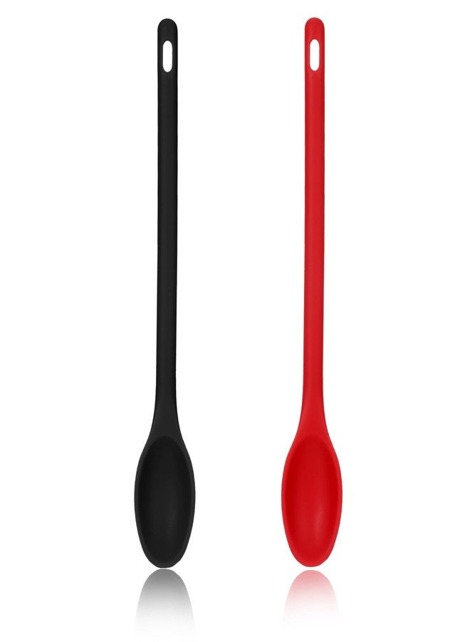Shimmeroo 2Pcs Long Spoons for Stirring,Mixing Spoons for Cooking Long Stirring Spoon for Baking Serving Stir Spoon (Red & Black) - Image 1