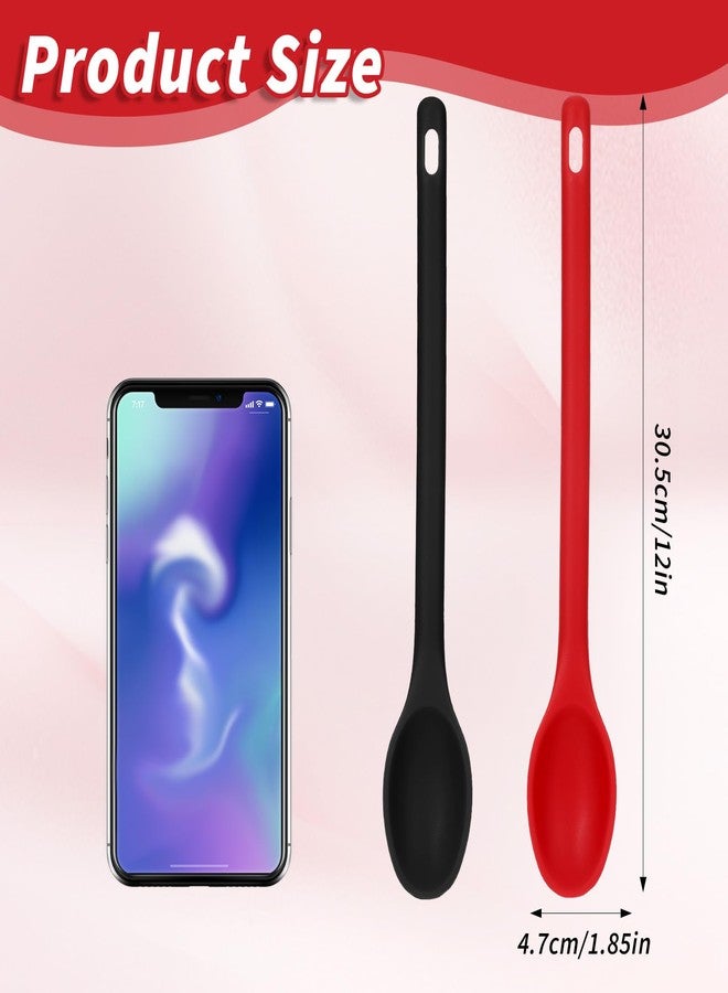 Shimmeroo 2Pcs Long Spoons for Stirring,Mixing Spoons for Cooking Long Stirring Spoon for Baking Serving Stir Spoon (Red & Black) - Image 2